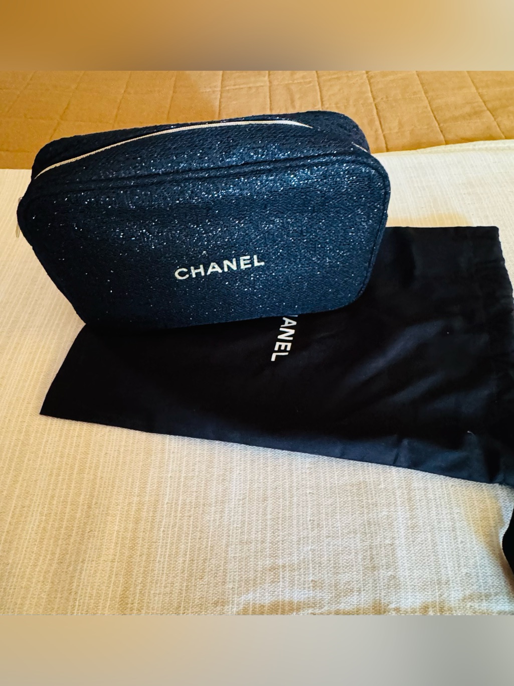 Chanel Black Glitter Zip Makeup Pouch
